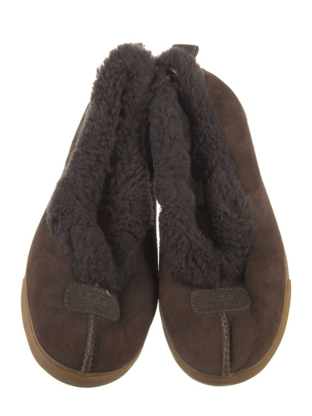 UGG Women’s Dark Brown Suede Shearling Slip-On Slippers Shoes
